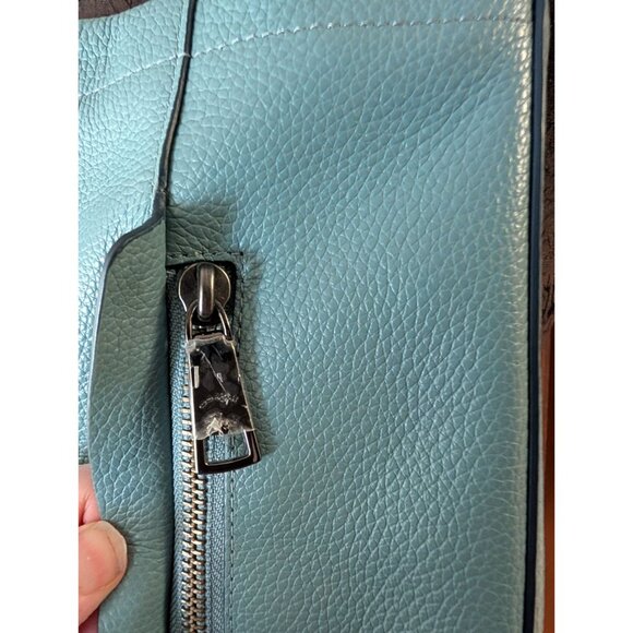 Coach Light Blue Leather Shoulder Bag With Zip Closure & Logo Detail - Picture 4 of 13